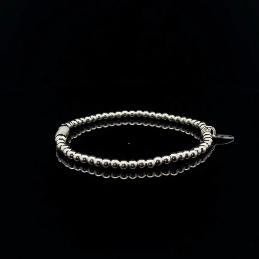 925 Sterling Silver Beaded Stretch Stacking Bracelet MOP Letter Initial B - Picture 3 of 6